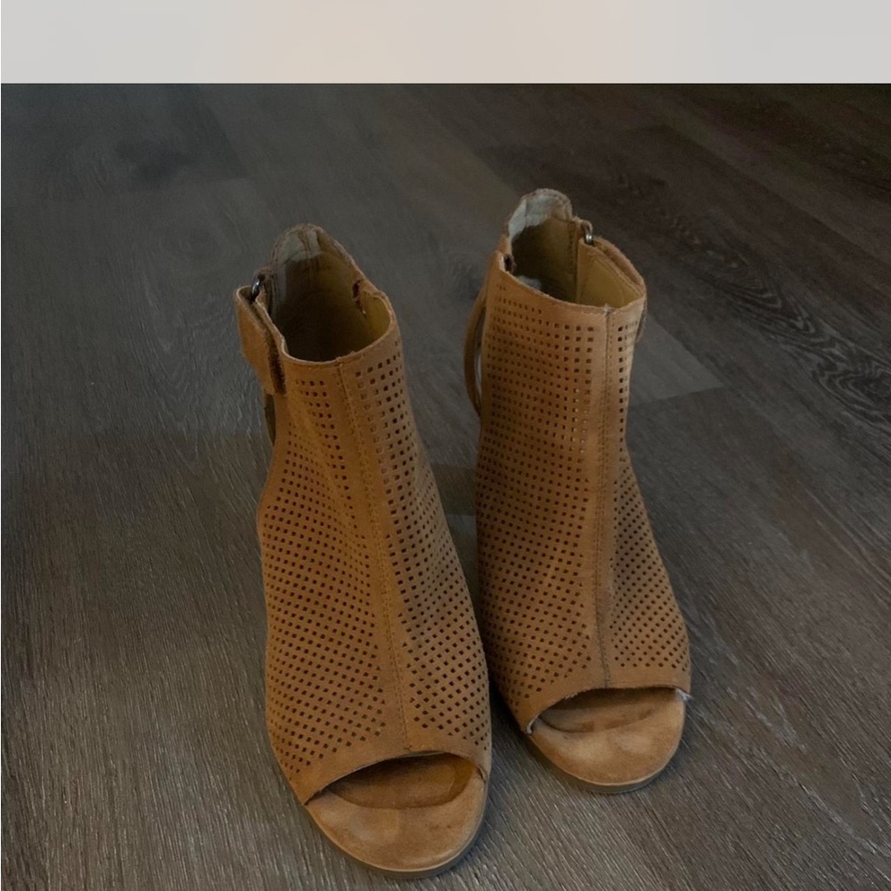 Marc Fisher Tan Suede Peep-Toe Heels